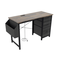 Office Desk With Power Outlet, 3 Drawers, Side Pocket, Easy Assembly, Reversible Frame For Home Office And Study Rustic Brown