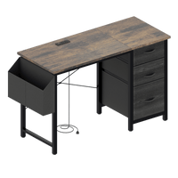 Office Desk With Power Outlet, 3 Drawers, Side Pocket, Easy Assembly, Reversible Frame For Home Office And Study Rustic Brown