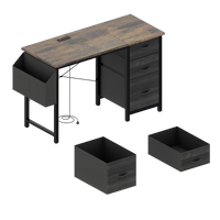 Office Desk With Power Outlet, 3 Drawers, Side Pocket, Easy Assembly, Reversible Frame For Home Office And Study Rustic Brown