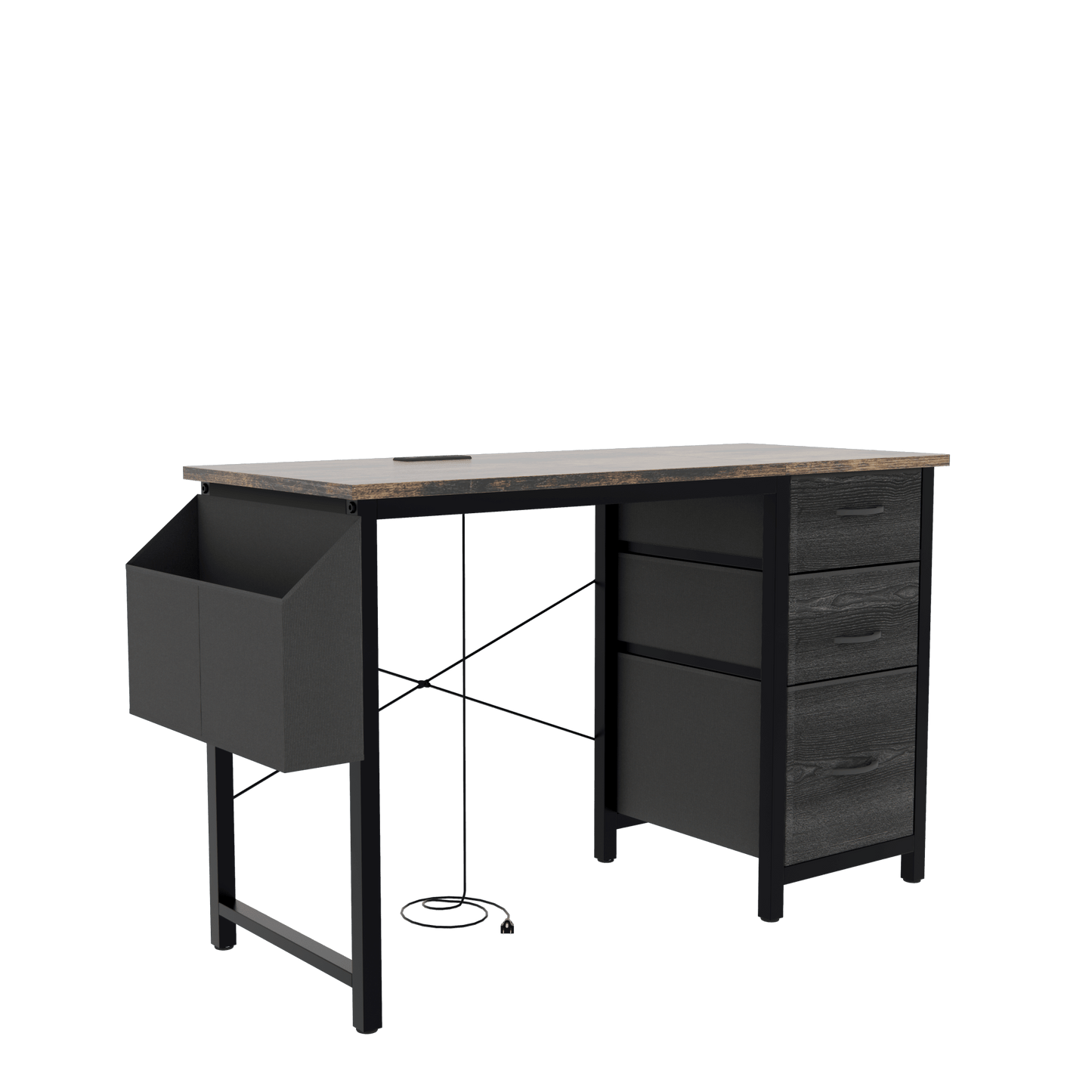 Office Desk With Power Outlet, 3 Drawers, Side Pocket, Easy Assembly, Reversible Frame For Home Office And Study Rustic Brown