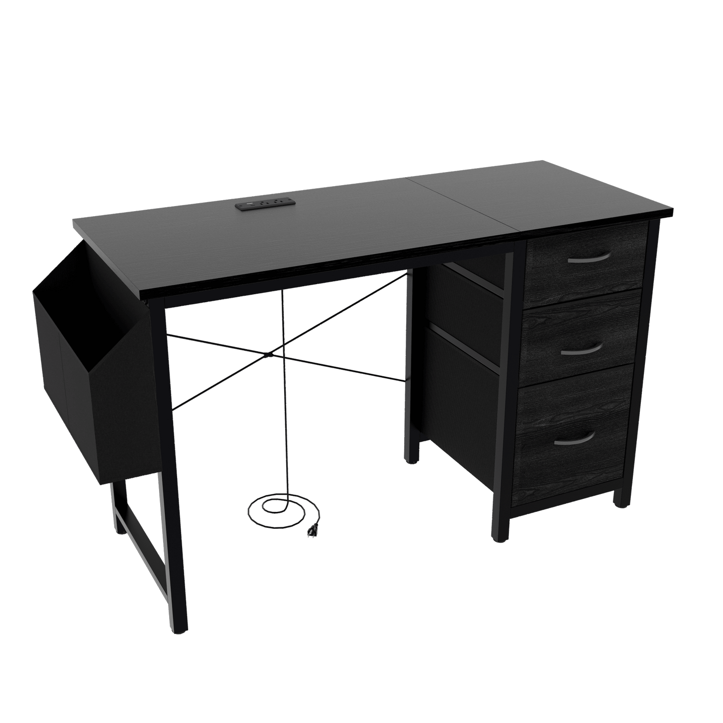 Office Desk With Power Outlet, 3 Drawers, Side Pocket, Easy Assembly, Reversible Frame For Home Office And Study Rustic Brown