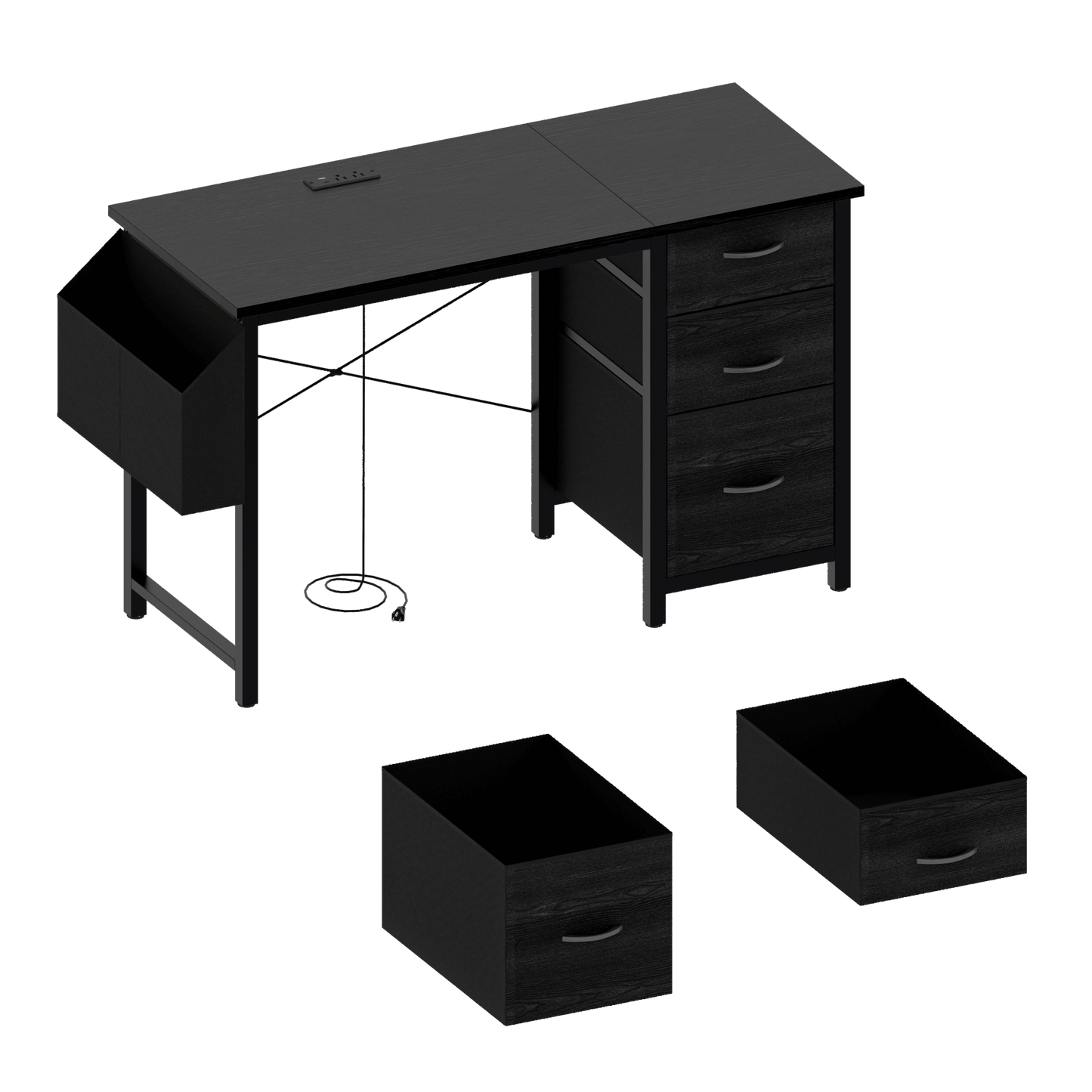 Office Desk With Power Outlet, 3 Drawers, Side Pocket, Easy Assembly, Reversible Frame For Home Office And Study Rustic Brown