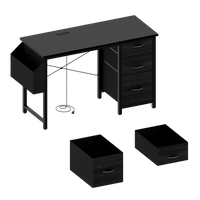 Office Desk With Power Outlet, 3 Drawers, Side Pocket, Easy Assembly, Reversible Frame For Home Office And Study Rustic Brown