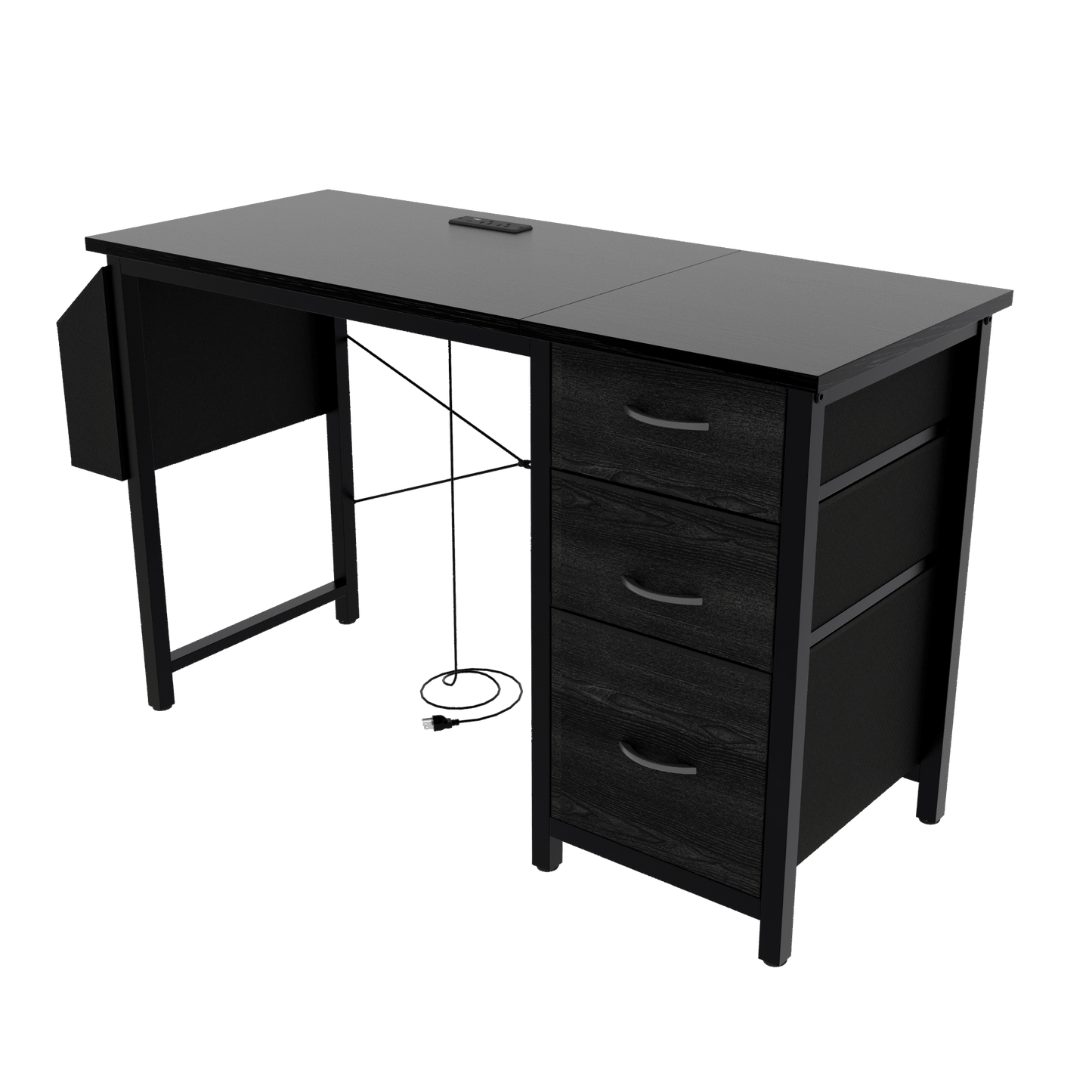 Office Desk With Power Outlet, 3 Drawers, Side Pocket, Easy Assembly, Reversible Frame For Home Office And Study Rustic Brown