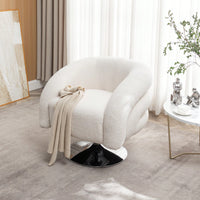 Fluffy White Swivel Sofa Chair For Living Room And Bedroom Cozy Teddy Upholstered Reading Chair