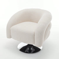 Fluffy White Swivel Sofa Chair For Living Room And Bedroom Cozy Teddy Upholstered Reading Chair