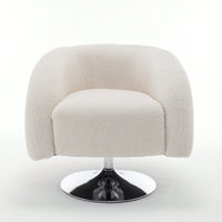 Fluffy White Swivel Sofa Chair For Living Room And Bedroom Cozy Teddy Upholstered Reading Chair