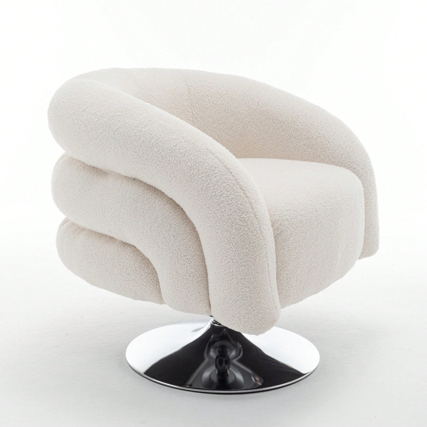 Fluffy White Swivel Sofa Chair For Living Room And Bedroom Cozy Teddy Upholstered Reading Chair