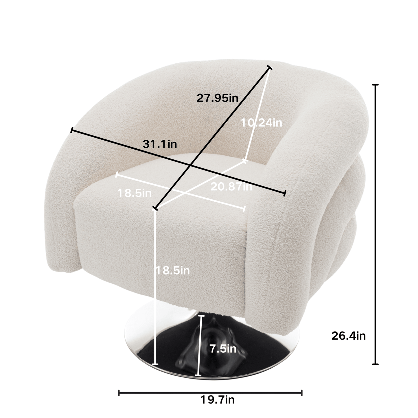 Fluffy White Swivel Sofa Chair For Living Room And Bedroom Cozy Teddy Upholstered Reading Chair