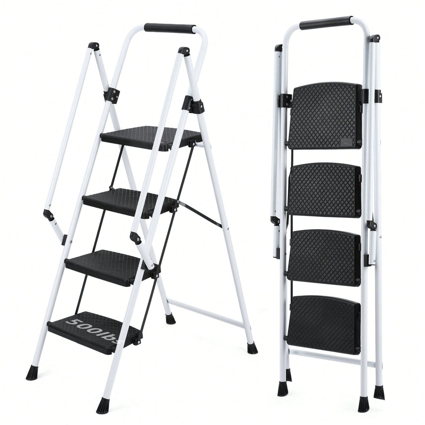 Lightweight Folding Four-Step Ladder With Anti-Skid Pedals And Safety Handle For Home Kitchen Office Use