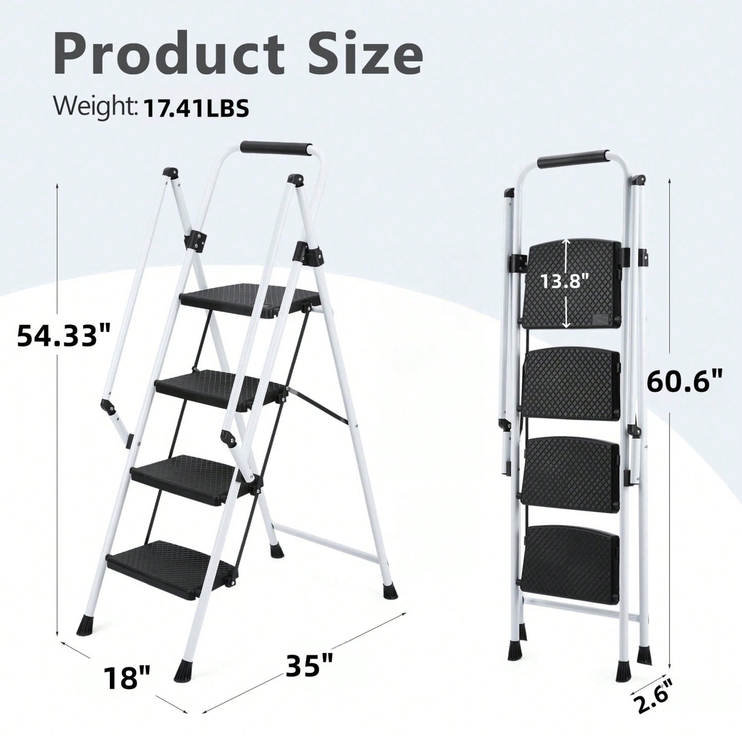 Lightweight Folding Four-Step Ladder With Anti-Skid Pedals And Safety Handle For Home Kitchen Office Use