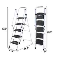5 Step Folding Steel Ladder Stool With Anti-Slip Wide Pedals And Safety Handle Lightweight 300 Pound Capacity White