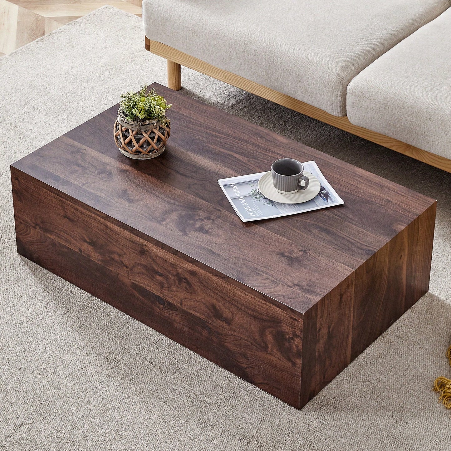 Wood Grain MDF Coffee Table 39.3x23.6x12 Inch Stylish Living Room Accent Modern Design Walnut