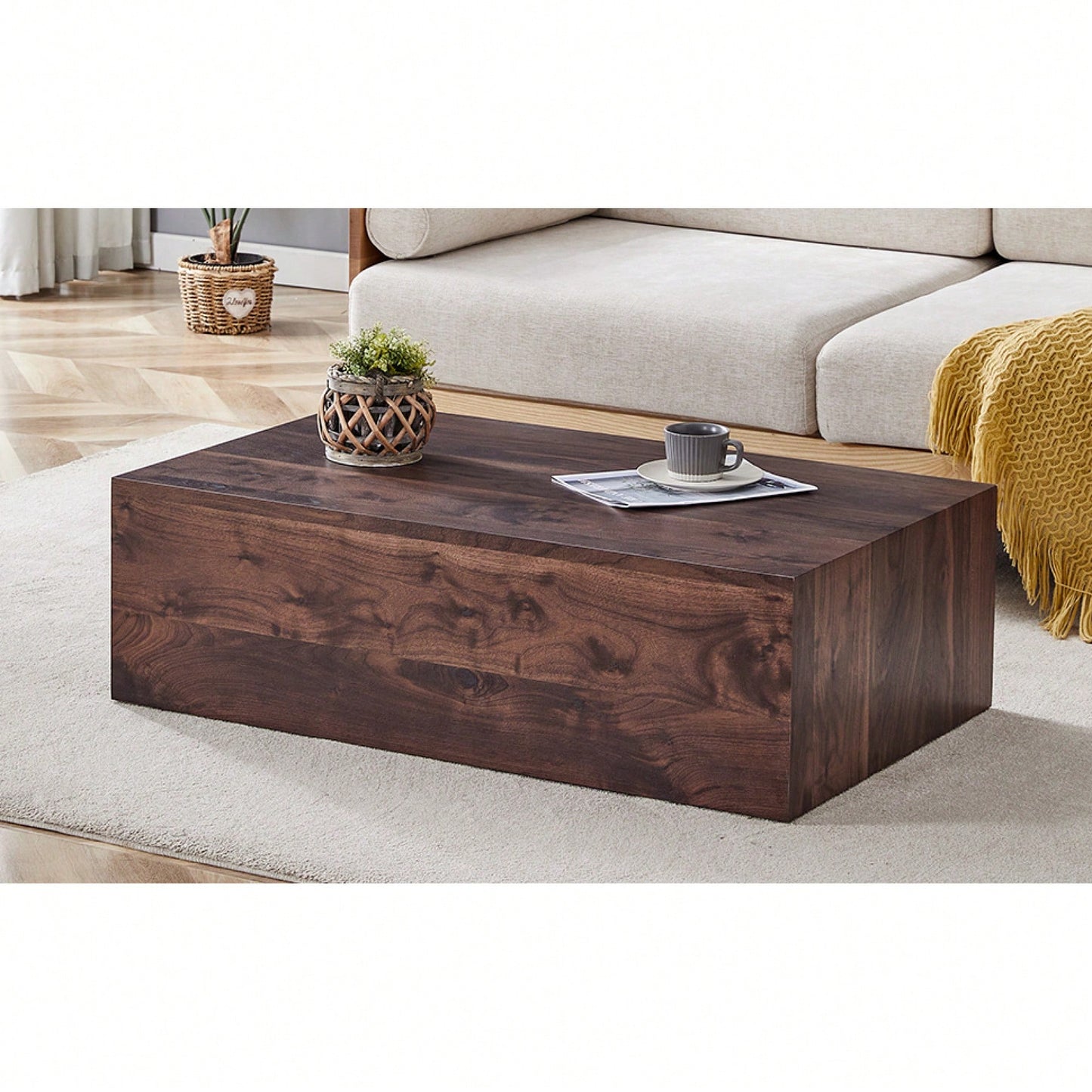 Wood Grain MDF Coffee Table 39.3x23.6x12 Inch Stylish Living Room Accent Modern Design Walnut