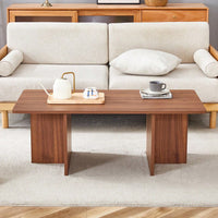 Modern 44.8 Inch Walnut Wood Grain MDF Coffee Table With Stable Triangular Support For Living Room And Bedroom