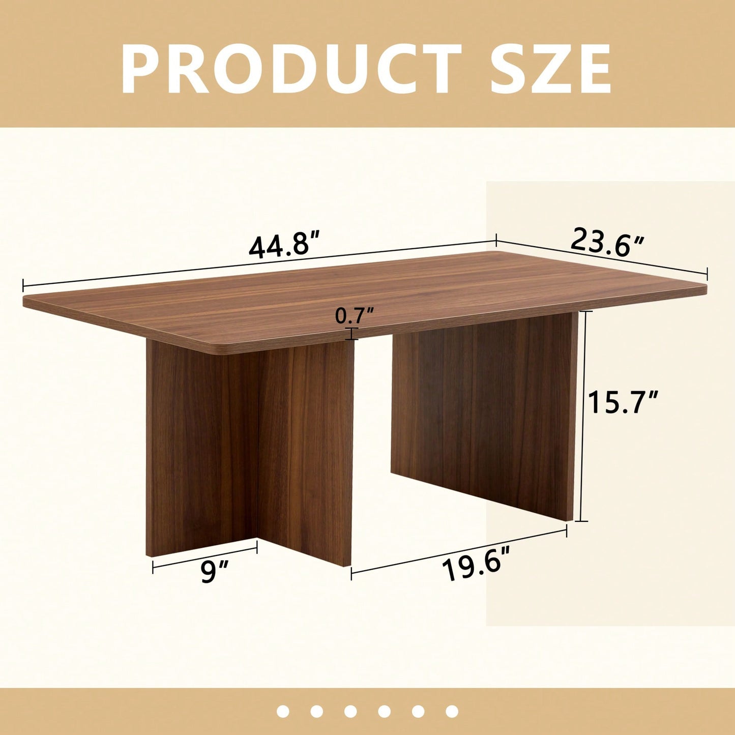 Modern 44.8 Inch Walnut Wood Grain MDF Coffee Table With Stable Triangular Support For Living Room And Bedroom