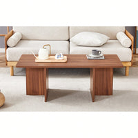 Modern 44.8 Inch Walnut Wood Grain MDF Coffee Table With Stable Triangular Support For Living Room And Bedroom