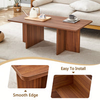 Modern 44.8 Inch Walnut Wood Grain MDF Coffee Table With Stable Triangular Support For Living Room And Bedroom