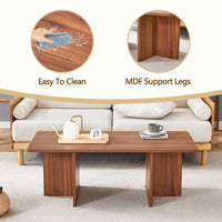 Modern 44.8 Inch Walnut Wood Grain MDF Coffee Table With Stable Triangular Support For Living Room And Bedroom