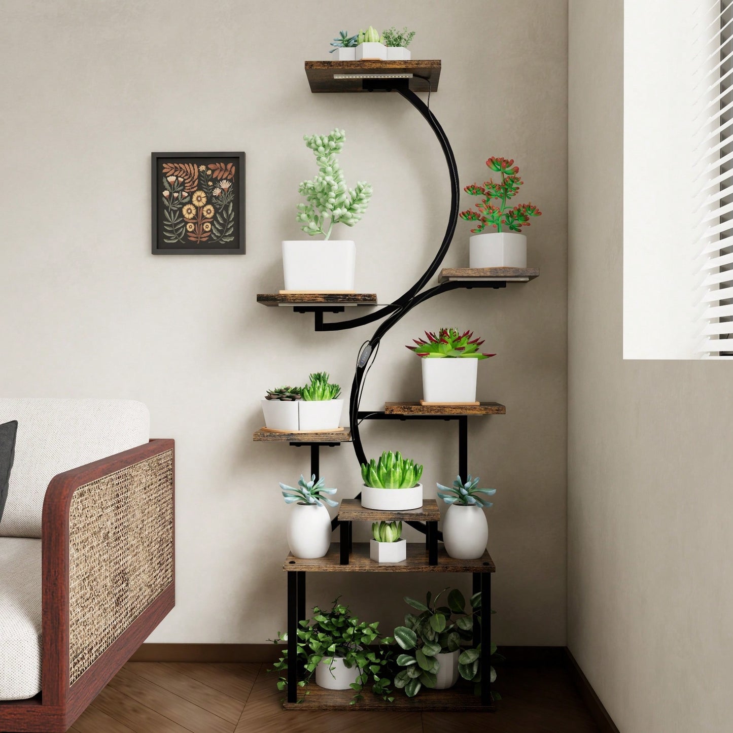 8-Tier Indoor Plant Stand With 5 Adjustable Grow Lights And 10-Level Dimming For Home And Garden Use