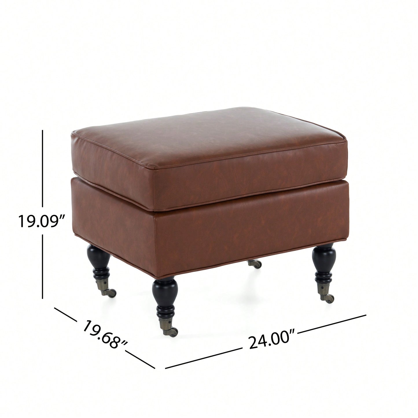 PU Leather Ottoman With Solid Wood Legs And Rolling Casters For Versatile Home Decor Brown