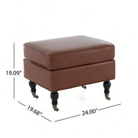 PU Leather Ottoman With Solid Wood Legs And Rolling Casters For Versatile Home Decor Brown