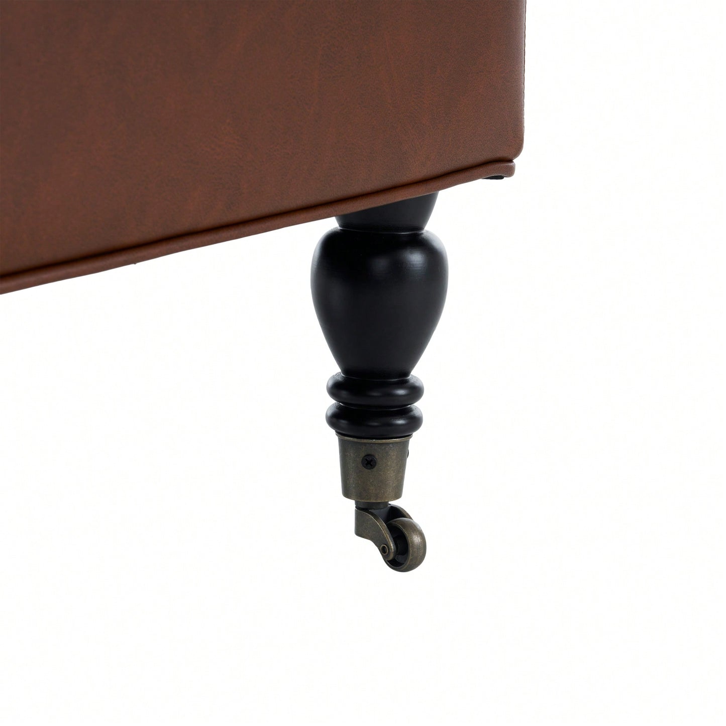 PU Leather Ottoman With Solid Wood Legs And Rolling Casters For Versatile Home Decor Brown