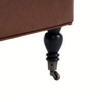 PU Leather Ottoman With Solid Wood Legs And Rolling Casters For Versatile Home Decor Brown
