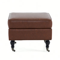 PU Leather Ottoman With Solid Wood Legs And Rolling Casters For Versatile Home Decor Brown