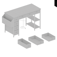 47 Inch Home Office Desk With Power Outlet And 7 Fabric Drawers, Writing Table With Large Side Pocket, White Vanity Table