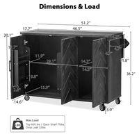 3D Wave Stripes Ash Veneer Kitchen Island With Drop Leaf And Wheels, Farmhouse Rolling Cart With Internal Storage Rack, Black Finish