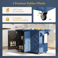 3D Wave Stripes Ash Veneer Kitchen Island With Drop Leaf And Wheels, Farmhouse Rolling Cart With Internal Storage Rack, Black Finish