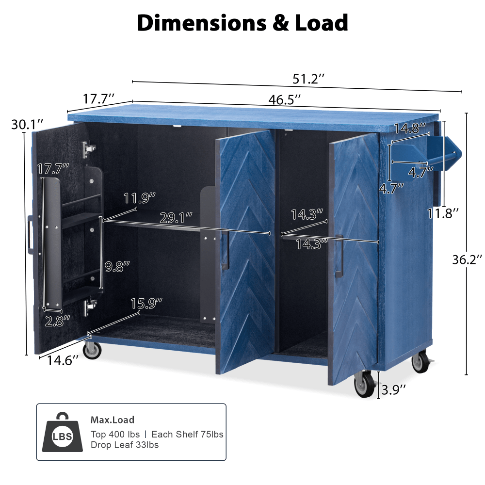 3D Wave Stripes Ash Veneer Kitchen Island With Drop Leaf And Wheels, Farmhouse Rolling Cart With Internal Storage Rack, Black Finish