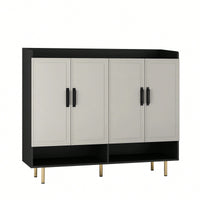 Modern Slim Black Shoe Storage Cabinet With 4 Doors And Adjustable Shelves For Entryway And Closet Organization