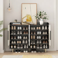 Modern Large Shoe Storage Organizer Cabinet With 4 Doors And Adjustable Shelves For Entryway And Living Room In Black