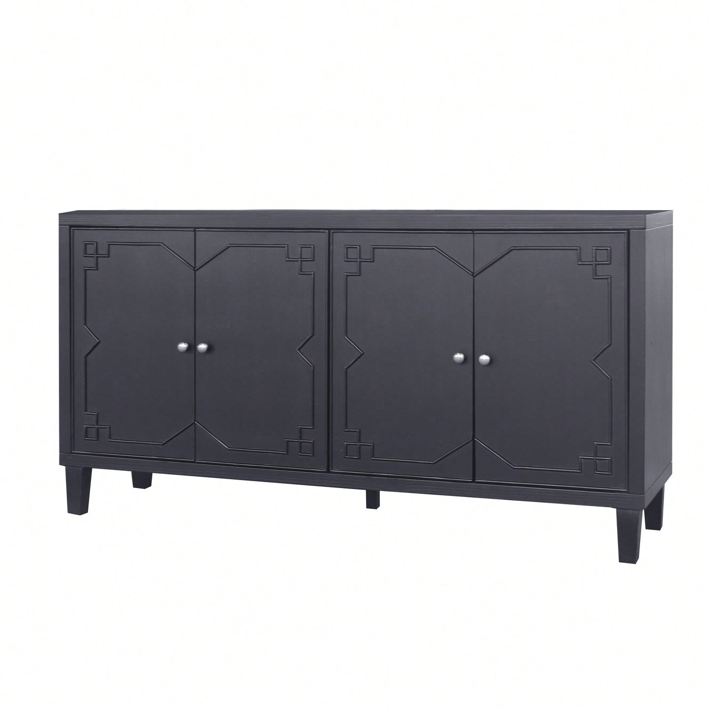 4 Door Wooden Accent Cabinet For Living Room Entryway Hallway Office Kitchen And Dining Room Storage Solution Matte Black