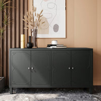 4 Door Wooden Accent Cabinet For Living Room Entryway Hallway Office Kitchen And Dining Room Storage Solution Matte Black