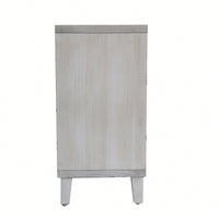 Wooden Accent Cabinet With 4 Shutter Doors For Living Room Entryway Kitchen And Dining Room Storage Distressed White