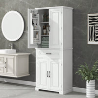 Versatile White Bathroom Storage Cabinet With Doors And Drawer Adjustable Shelves For Organized Space