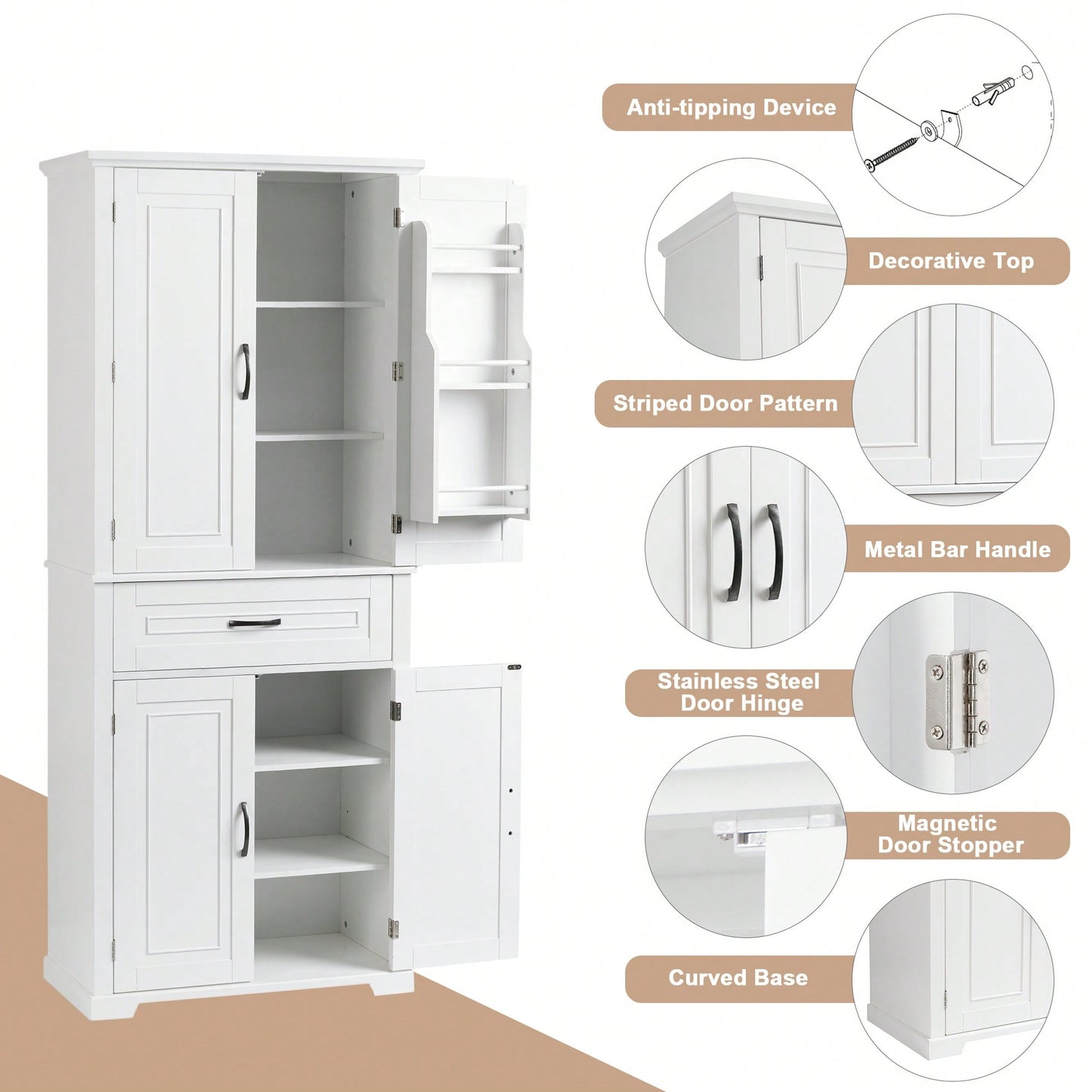 Versatile White Bathroom Storage Cabinet With Doors And Drawer Adjustable Shelves For Organized Space