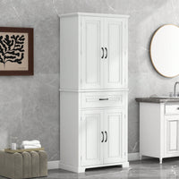 Versatile White Bathroom Storage Cabinet With Doors And Drawer Adjustable Shelves For Organized Space