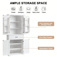 Versatile White Bathroom Storage Cabinet With Doors And Drawer Adjustable Shelves For Organized Space