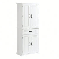 Versatile White Bathroom Storage Cabinet With Doors And Drawer Adjustable Shelves For Organized Space