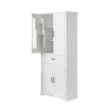 Versatile White Bathroom Storage Cabinet With Doors And Drawer Adjustable Shelves For Organized Space