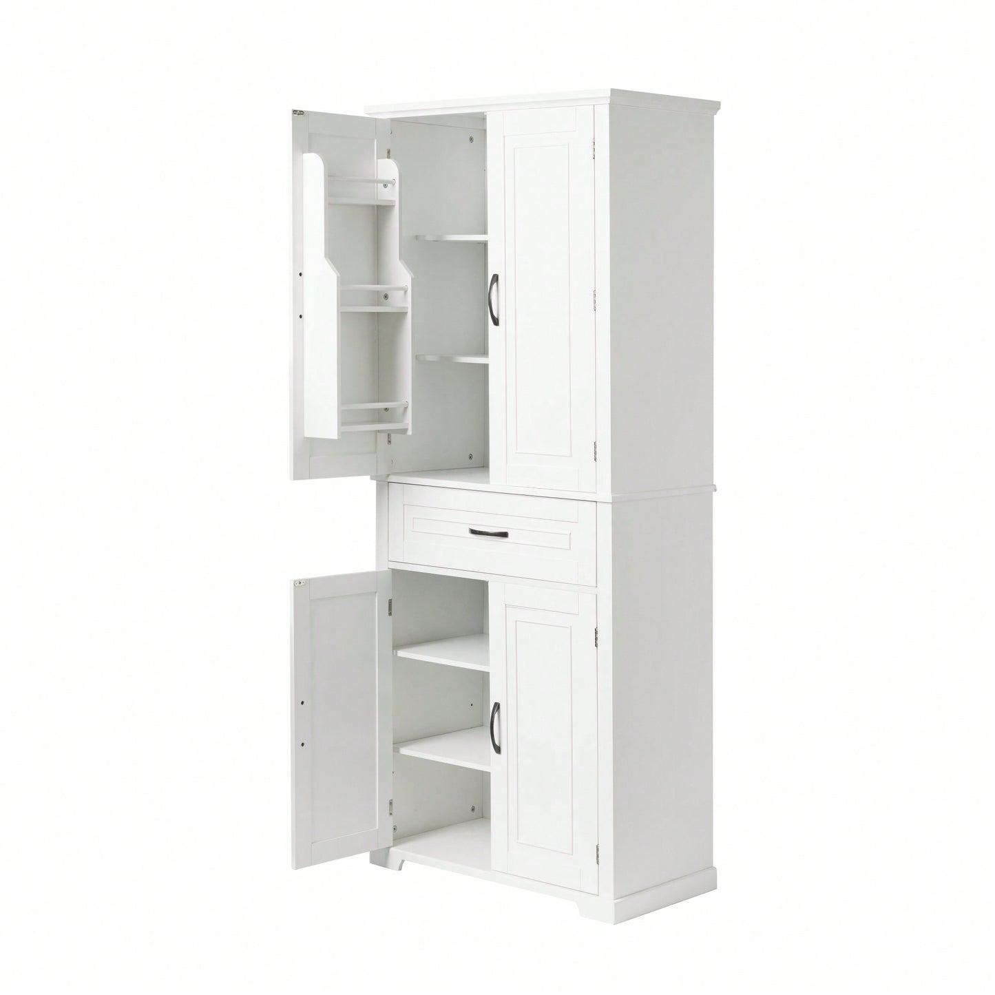 Versatile White Bathroom Storage Cabinet With Doors And Drawer Adjustable Shelves For Organized Space