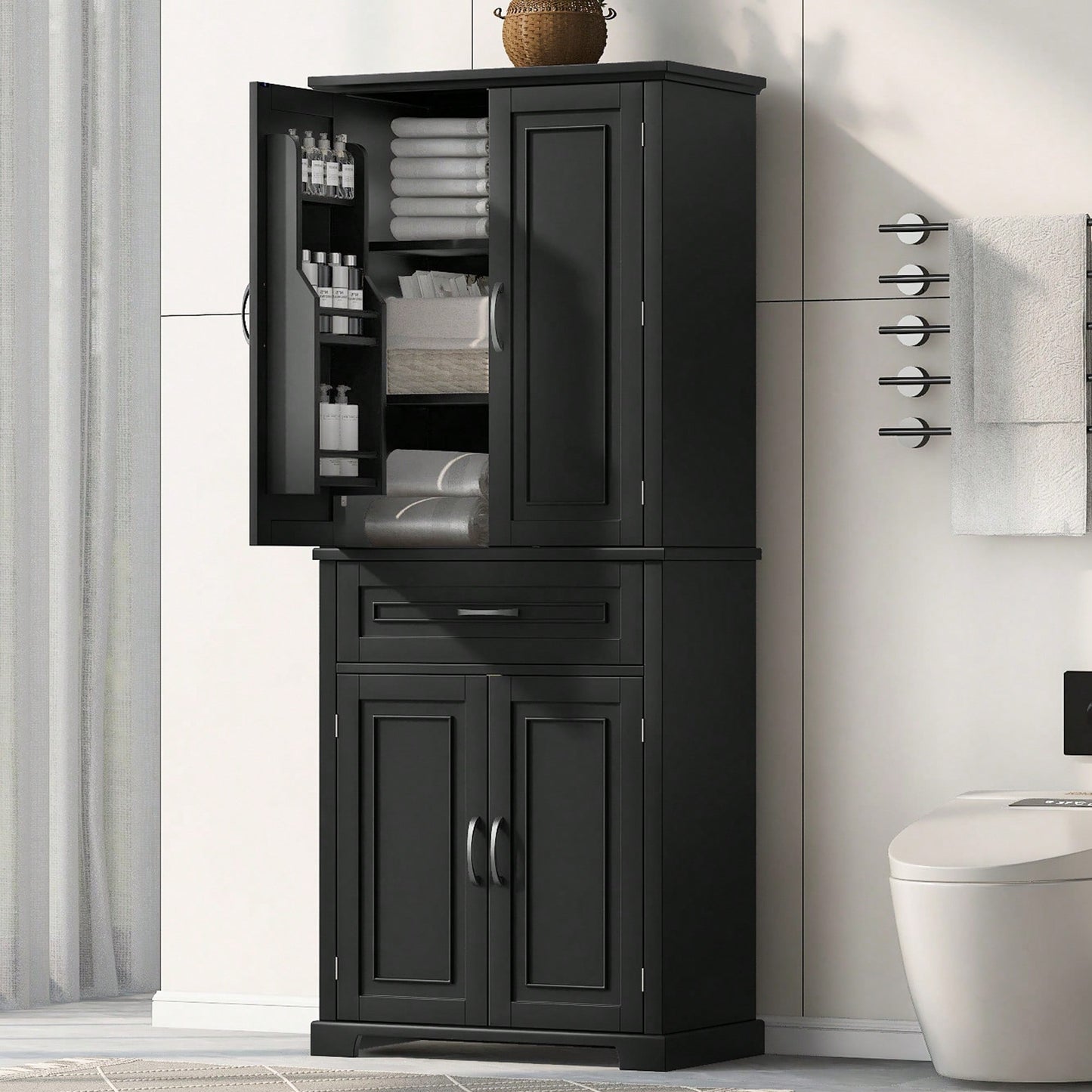 Versatile White Bathroom Storage Cabinet With Doors And Drawer Adjustable Shelves For Organized Space