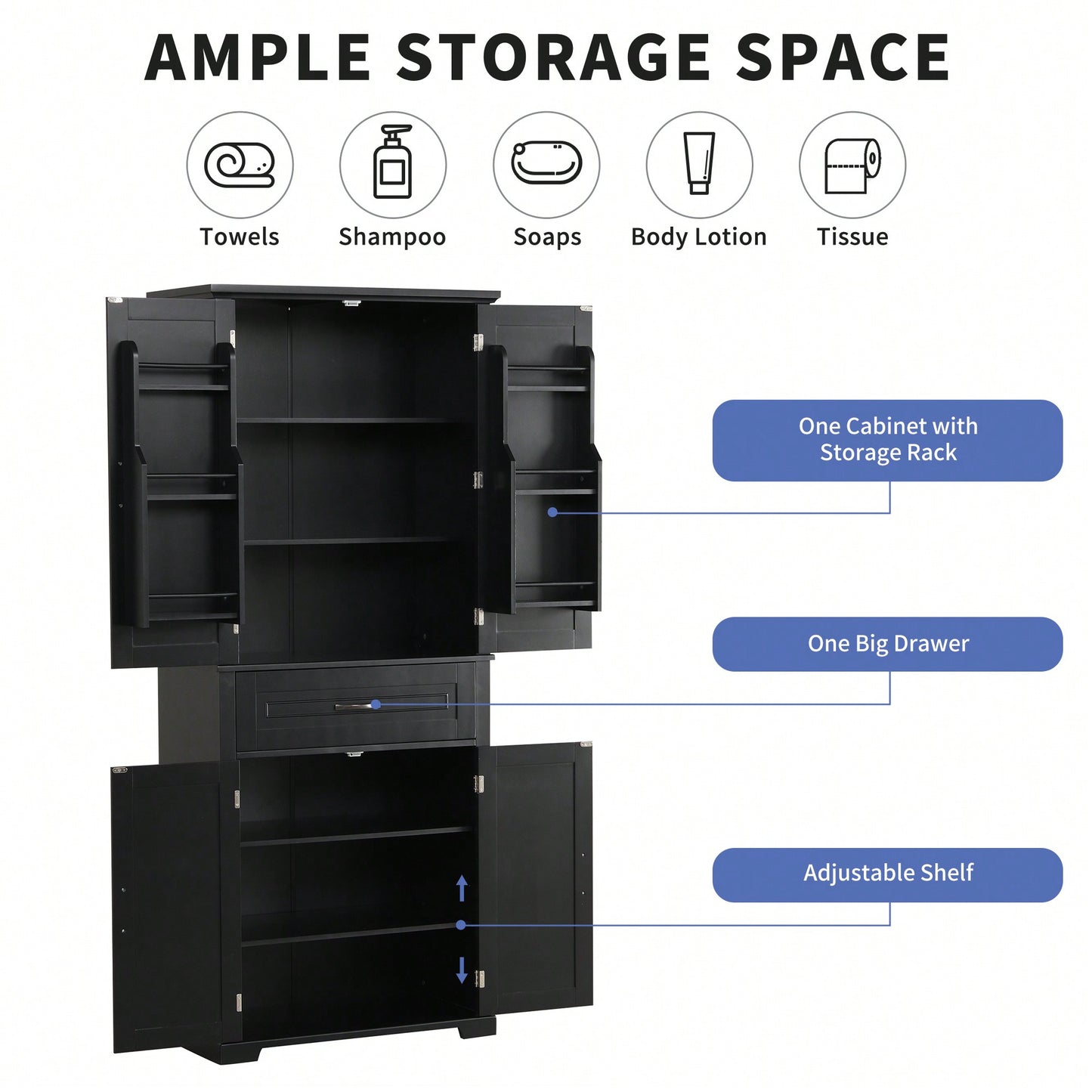 Versatile White Bathroom Storage Cabinet With Doors And Drawer Adjustable Shelves For Organized Space