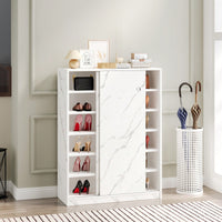 Marble Black Sliding Door Shoe Cabinet With 6 Layers For Up To 30 Pairs Of Shoes