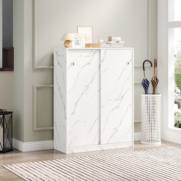 Marble Black Sliding Door Shoe Cabinet With 6 Layers For Up To 30 Pairs Of Shoes