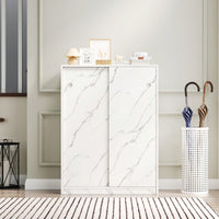 Marble Black Sliding Door Shoe Cabinet With 6 Layers For Up To 30 Pairs Of Shoes